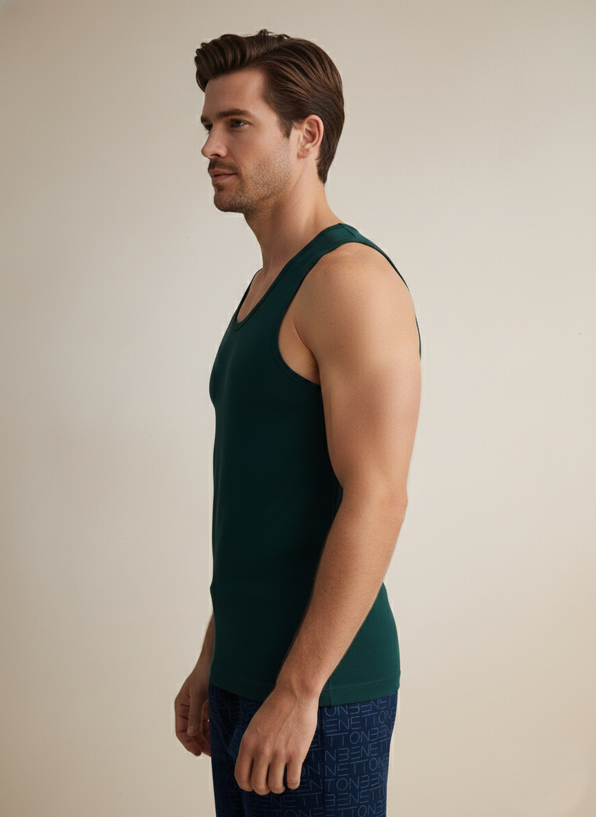Benetton Men’s 100% Cotton Vest 01C3vest0a05i | Soft Breathable Sleeveless Innerwear