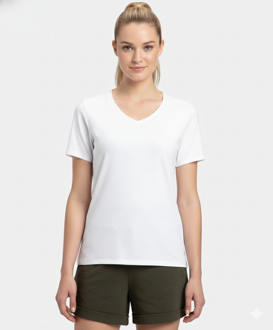 Jockey Women’s V-Neck Tee | Soft Cotton Athleisure T-Shirt | Everyday Comfort Wear | 1359