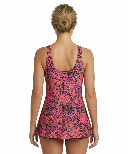 Lactra Women’s Printed Swimdress 212 | U-Back Boyleg Swimsuit | Padded Support Stretch Fit Pr00518