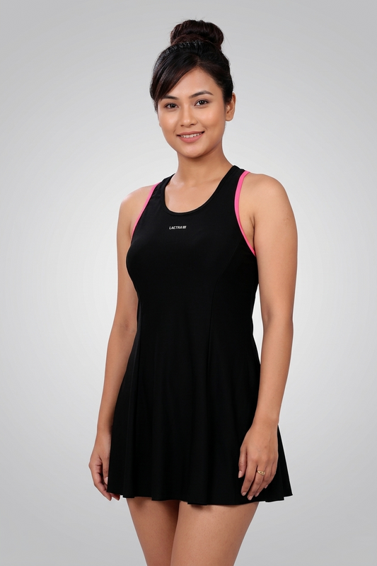 Lactra Women’s Racer Back Swimdress 243 | Boyleg Coverage | Padded Support Stretch Swimwear Pl001