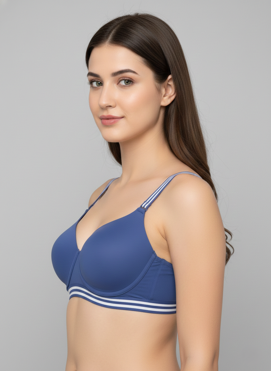 Triumph 784 Padded Non-Wired Bra | Smooth Full Coverage T-Shirt Bra | Everyday Comfort & Support Cosmic Blue