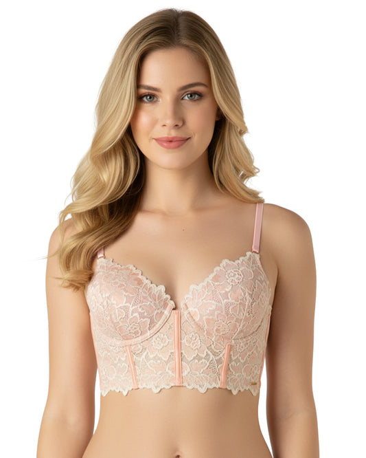 amante Femme Lace Longline Bra | Padded Wired Satin Trim Balconette Bra | BRA06201