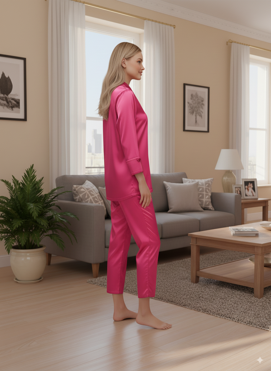Fablush Women's Satin Nightsuit Bridal Nightwear | Luxe Satin | EV501