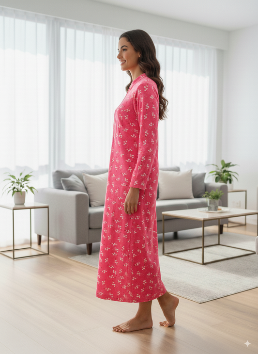 Vieviana Women’s Full Sleeves Nighty | Winter Warm Nightwear | Cozy Soft Fabric | EV5004