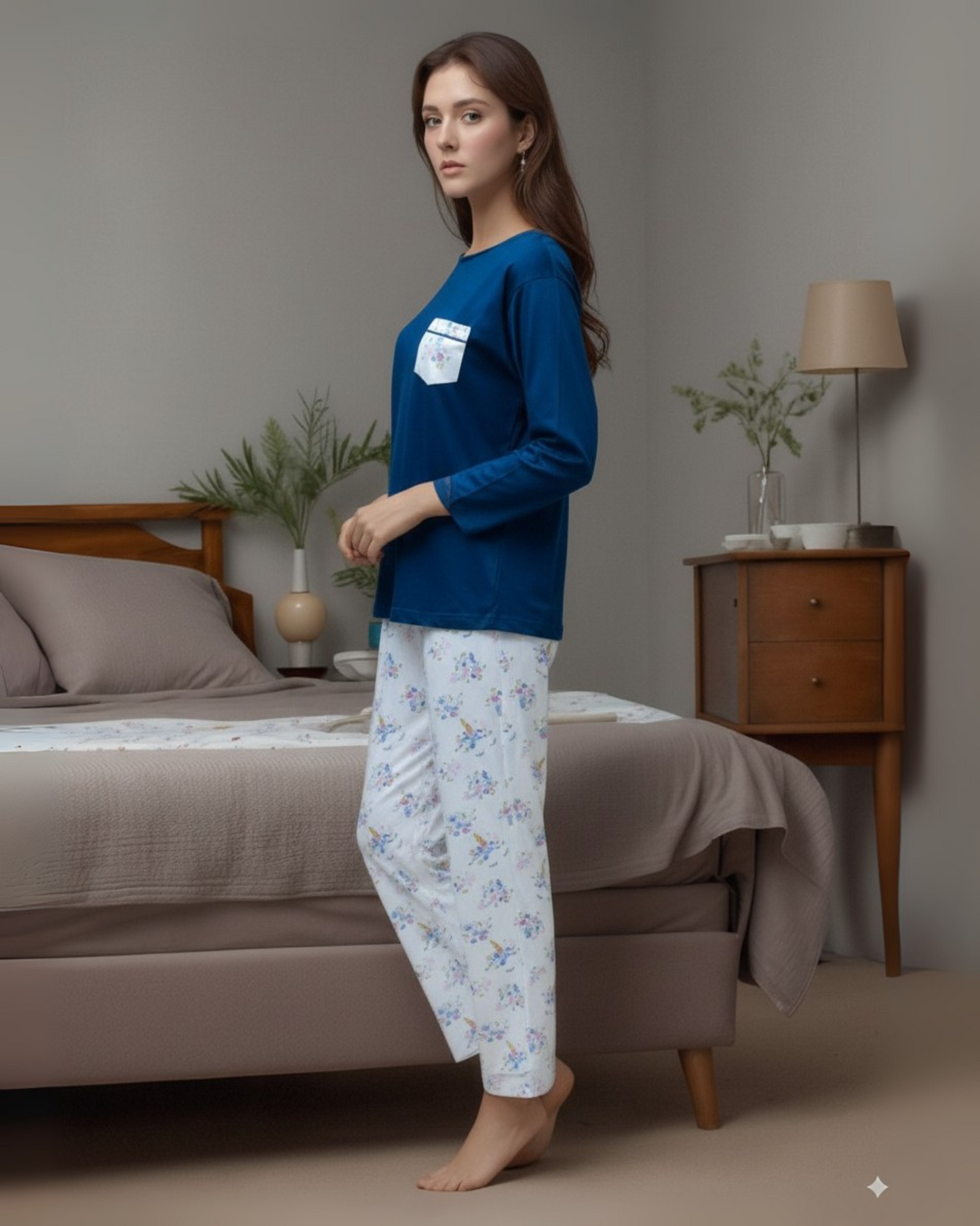 Fablush Womens Pj Set Full Sleeves Nightwear | 100 % Cotton & Luxe Satin Lycra | Fb14119