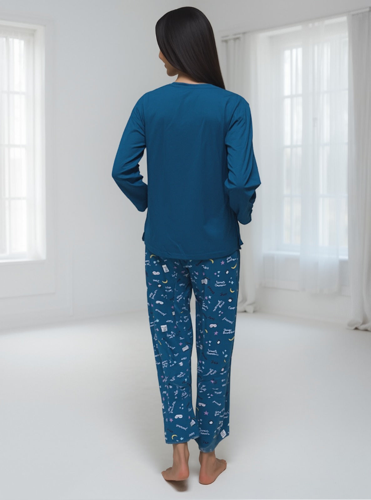 Fablush Womens Pj Set Full Sleeves Nightwear | 100 % Cotton & Luxe Satin Lycra | Fb14119