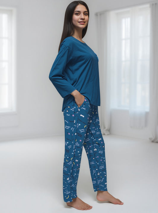 Fablush Womens Pj Set Full Sleeves Nightwear | 100 % Cotton & Luxe Satin Lycra | Fb14119