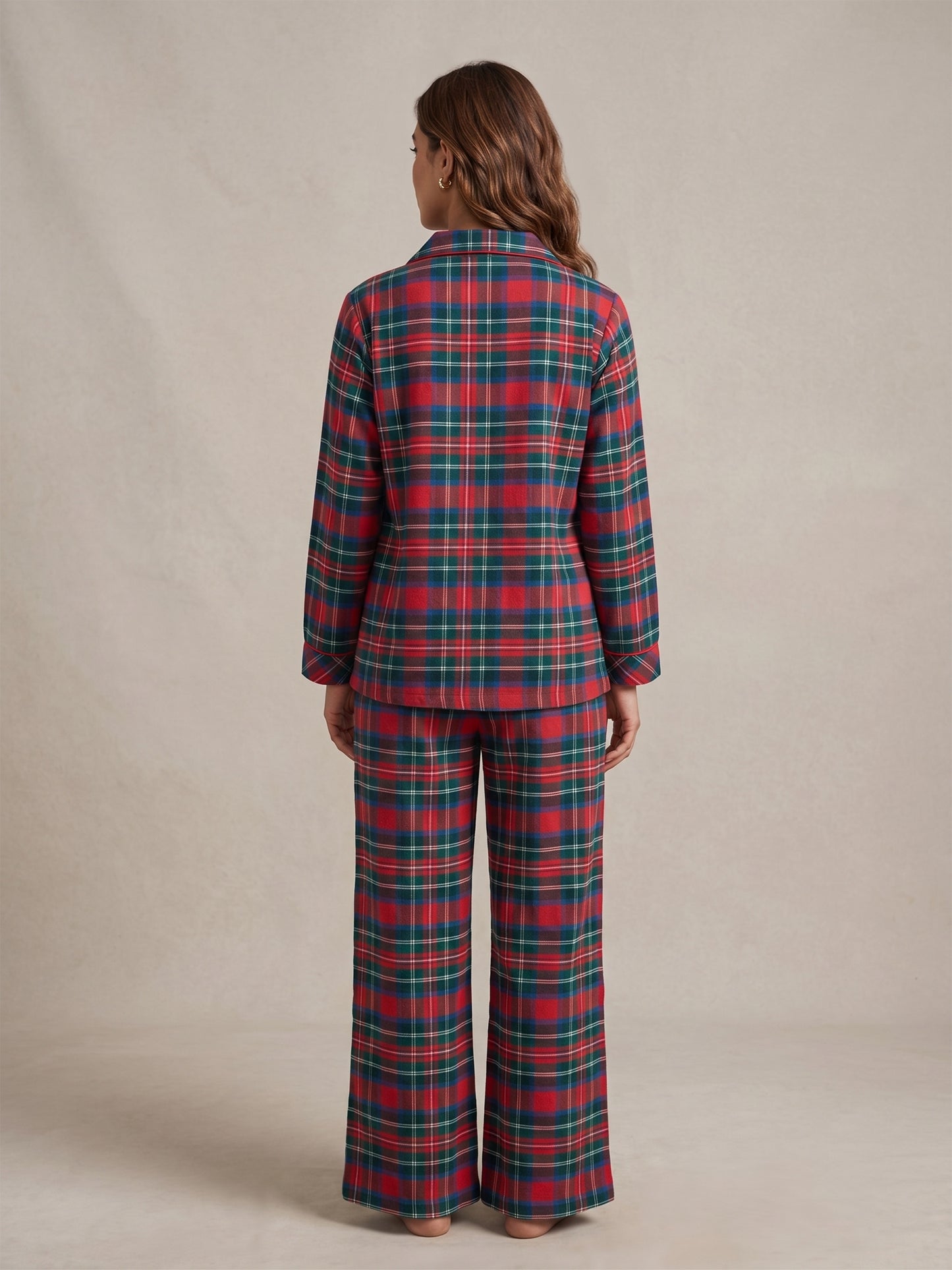 Fablush Front Open Full Sleeves Nightsuit Women's Nightwear Set | Fb17115 Red Checks