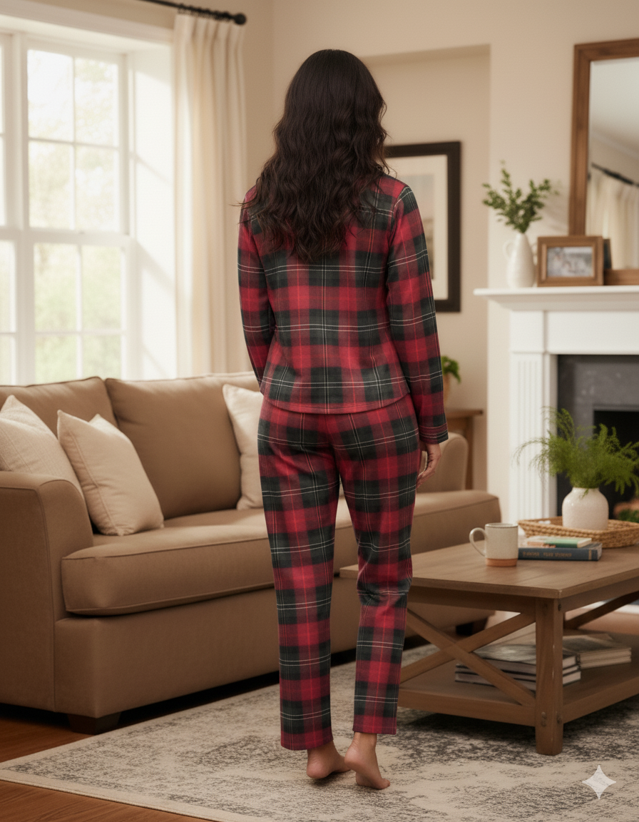Fablush Front Open Full Sleeves Nightsuit Women's Nightwear Set | Fb17115