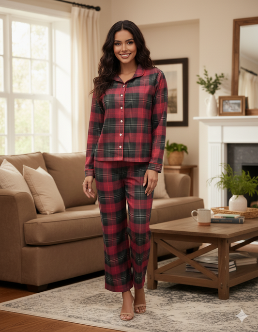 Fablush Front Open Full Sleeves Nightsuit Women's Nightwear Set | Fb17115
