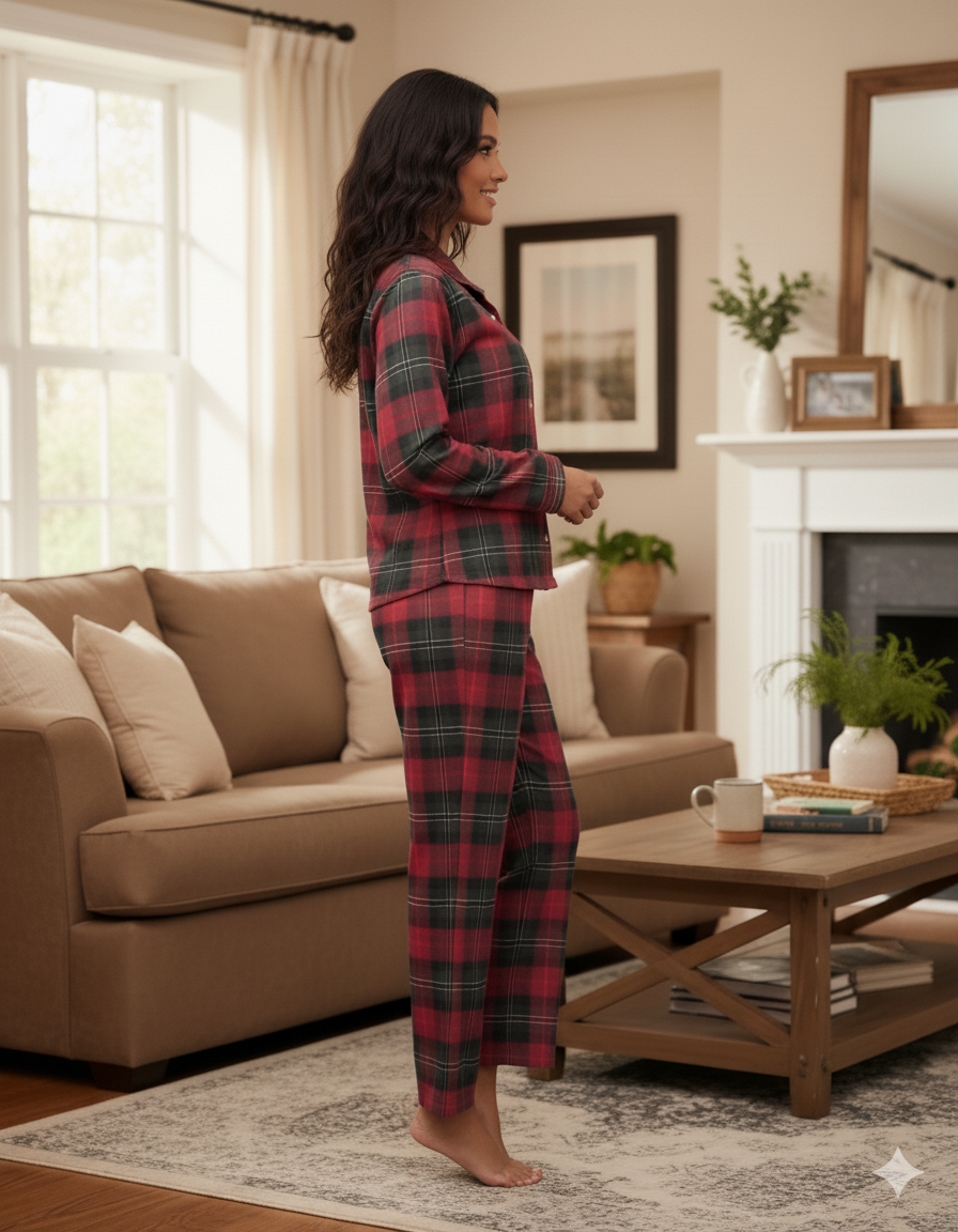 Fablush Front Open Full Sleeves Nightsuit Women's Nightwear Set | Fb17115