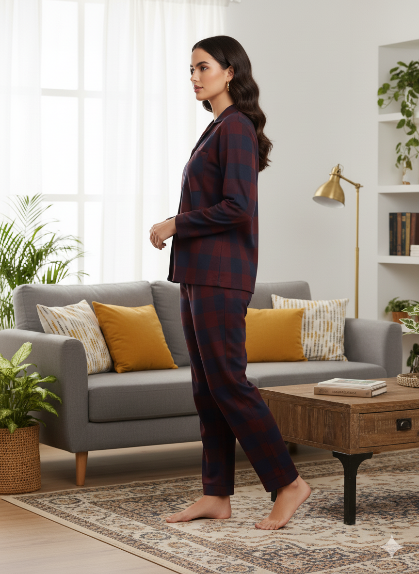 Fablush Women’s Front Open Full Sleeves Nightsuit Set | 100% Cotton | Fb17119