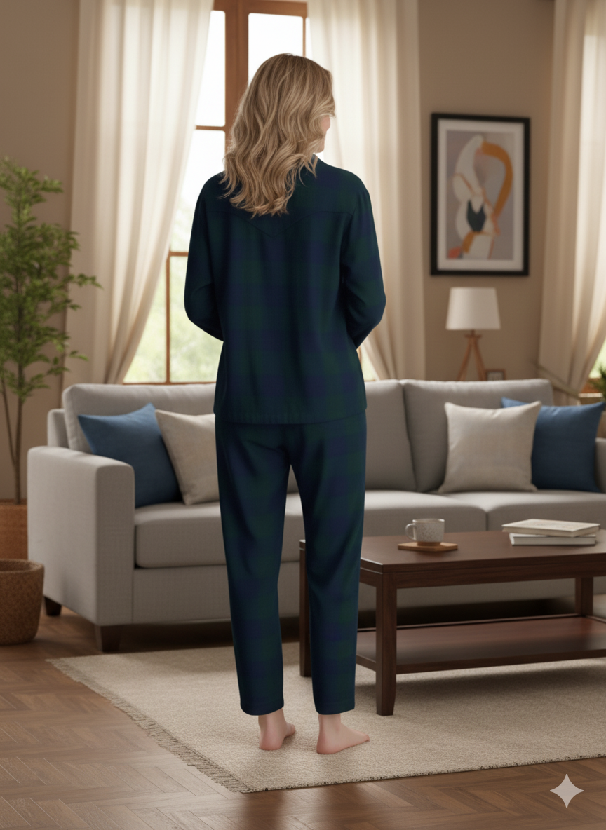 Fablush Women’s Front Open Full Sleeves Nightsuit Set | 100% Cotton | Fb17119