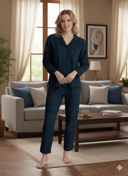 Fablush Women’s Front Open Full Sleeves Nightsuit Set | 100% Cotton | Fb17119