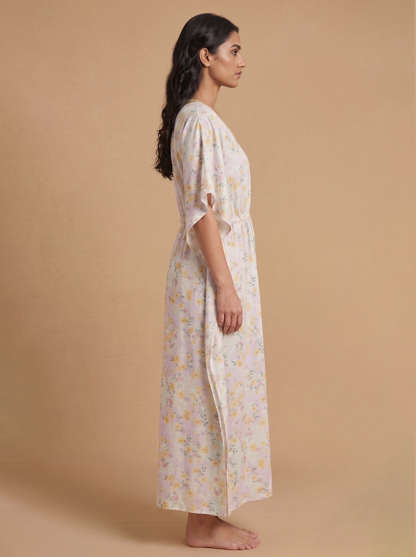 Fablush Women’s Long Kaftan Nightwear | 100% Rayon Soft Breathable Sleepwear | FB18018 Pastel Multi Color