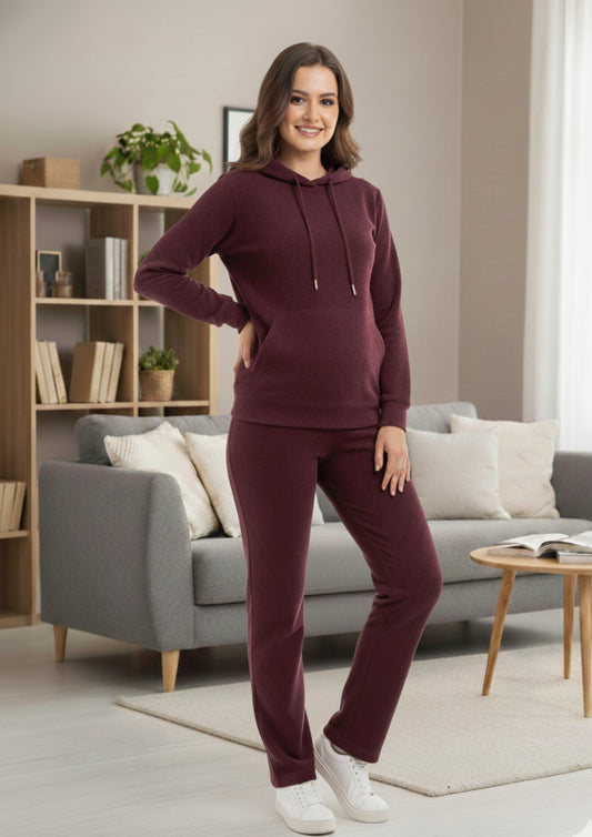 Fablush Women’s Tracksuit Nightwear | Hi Neck Half Zipper Luxe Velour Set | FB30007