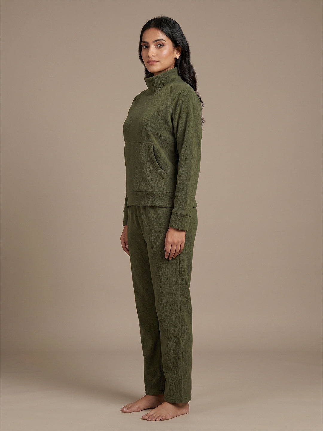 Fablush Women’s Full Sleeves PJ Set | Antipeeling Hi Neck Tracksuit Nightwear | FB34003 Green
