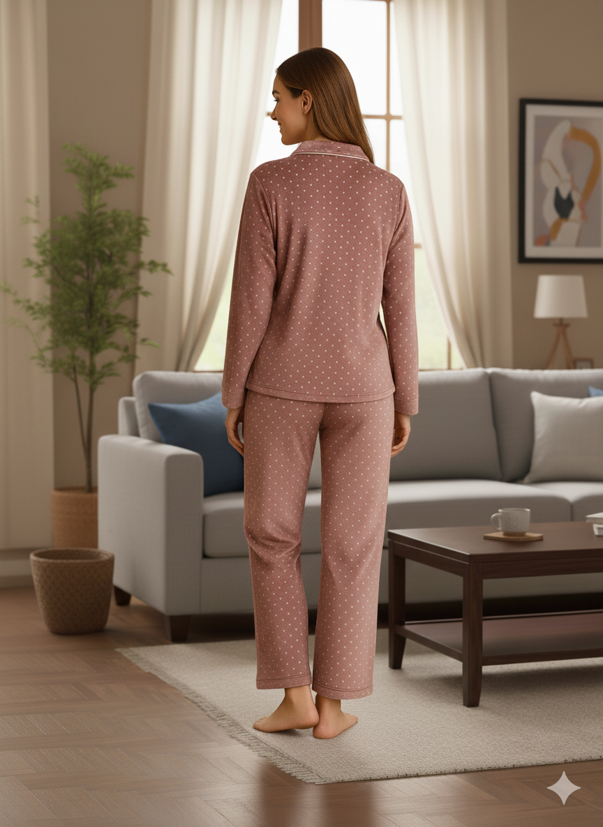 Fablush Women’s Front Open Full Sleeves Nightsuit Set | Printed Velour | Fb37006