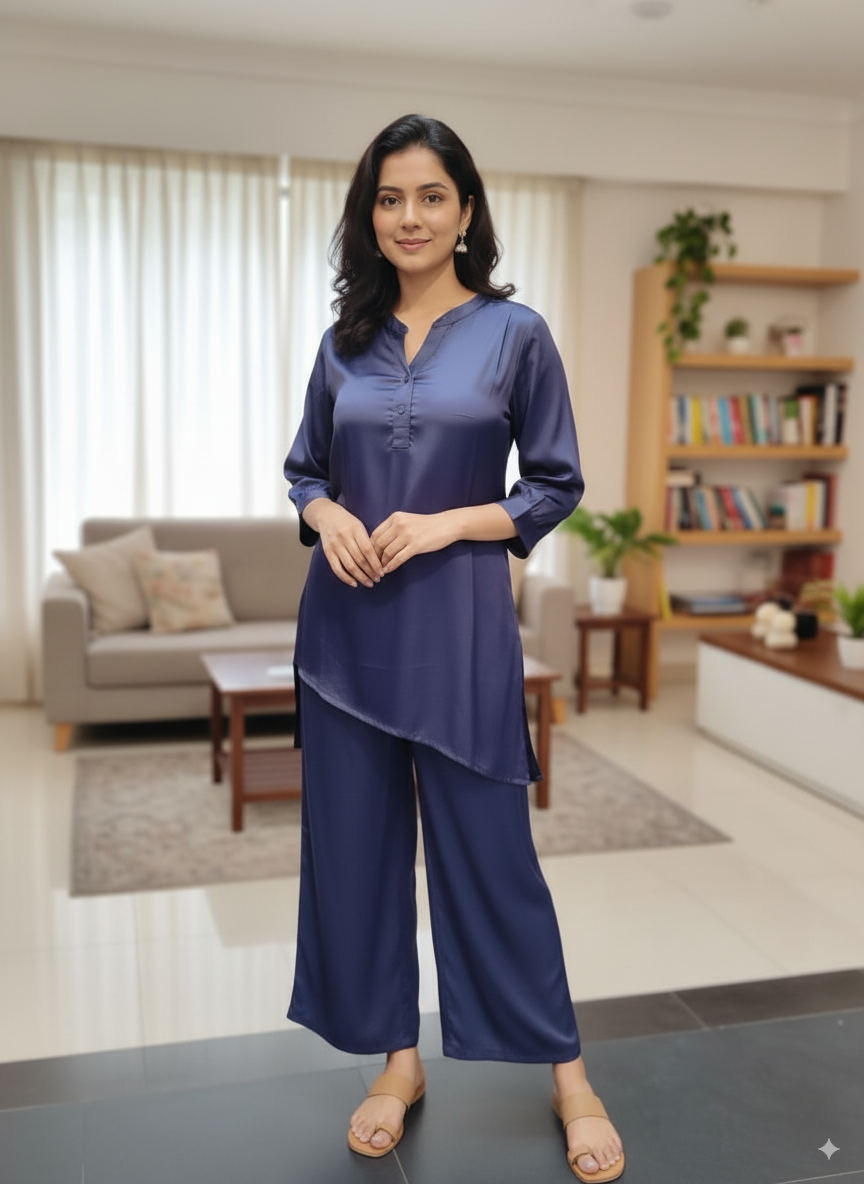 Fablush Women’s Kurti Bridal Nightsuit Set | Satin | Fb516