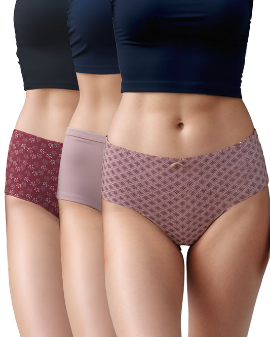 Fablush Women's Full Brief Panty Pack | Cotton Lycra | 2 Printed and 1 Solid Color | FBFB01