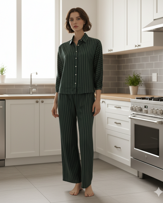 Fablush Front Open Full Sleeves Nightsuit Women's Nightwear Set | Fb17105