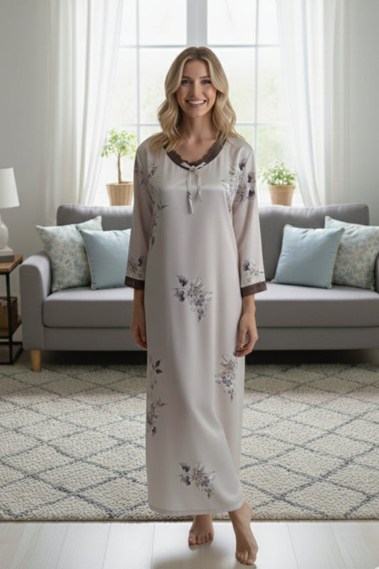 Fablush Women’s Satin Full Sleeves Nighty | Elegant Bridal Nightwear | FB517