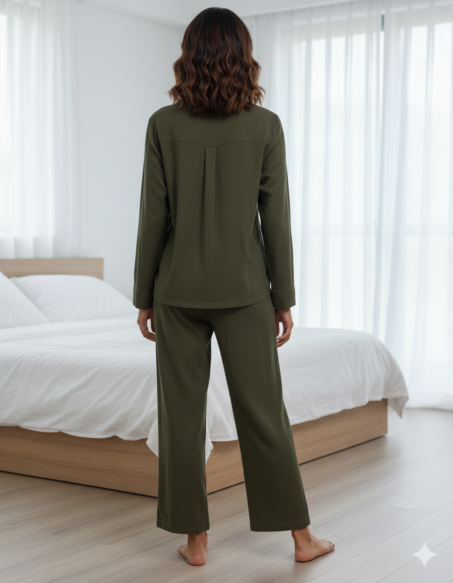 Fablush Front Open Full Sleeves Nightsuit Women's Nightwear Set | Fb37001