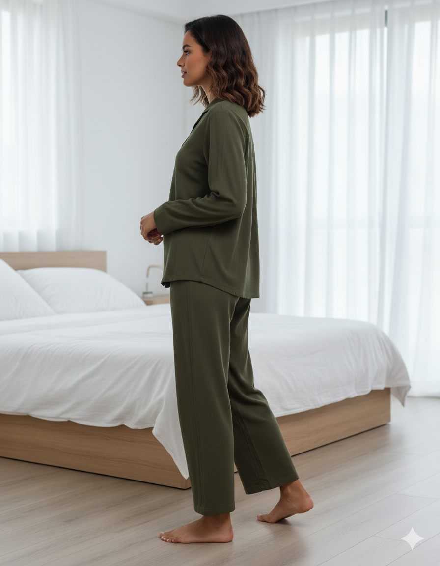 Fablush Front Open Full Sleeves Nightsuit Women's Nightwear Set | Fb37001