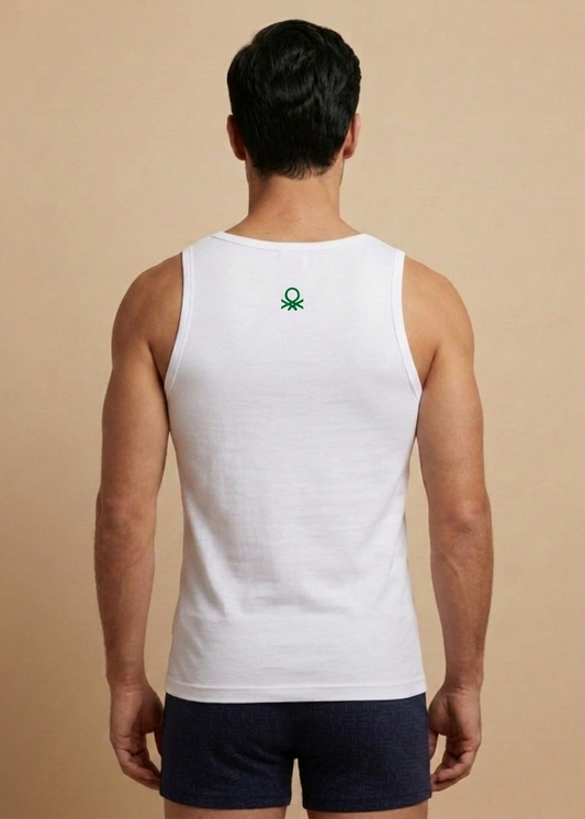 Benetton Men’s Cotton Vest 23P3ctncc15ai | 100% Cotton Classic Undershirt for Everyday Comfort