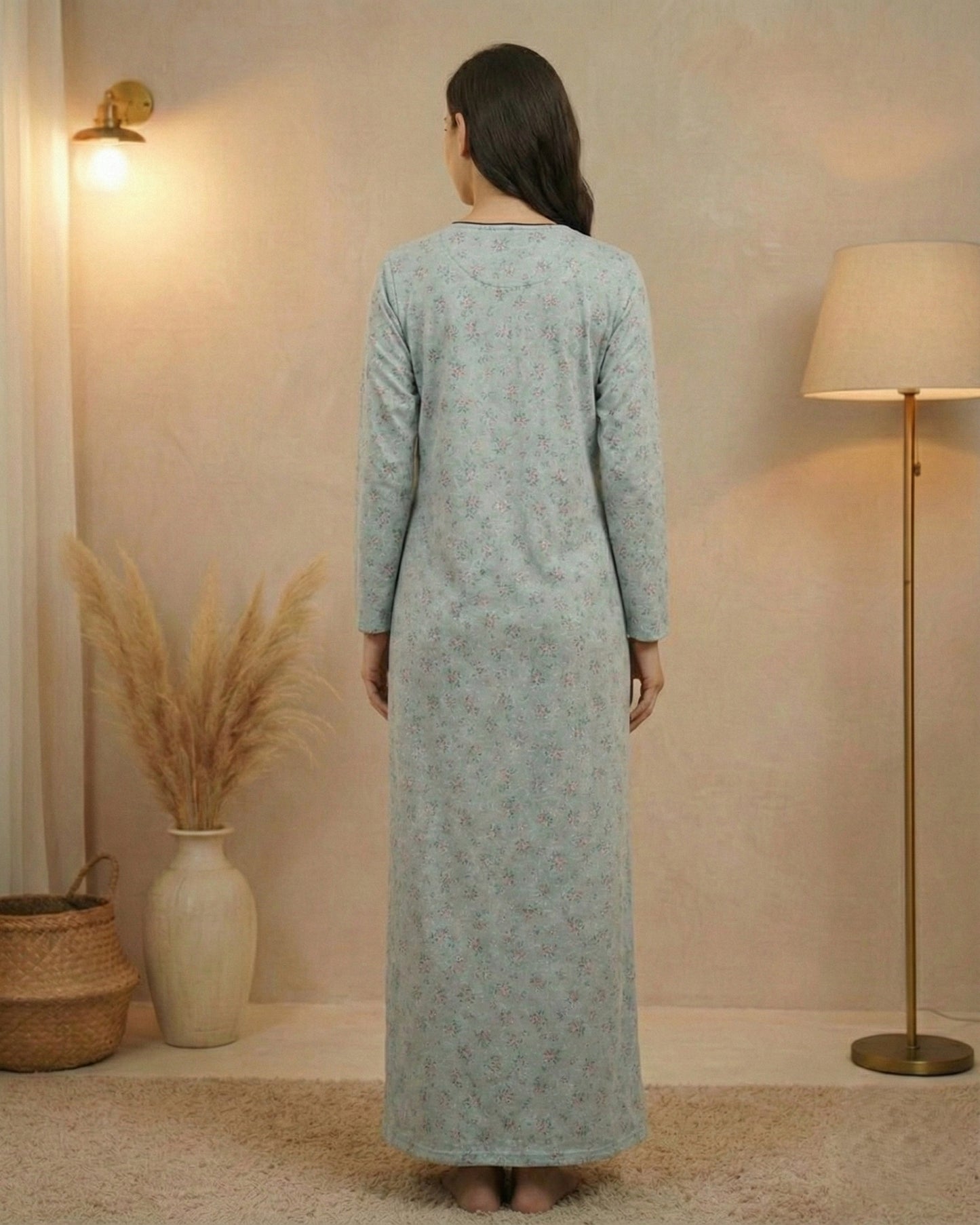 Vieviana Women’s Nighty | Soft Full-Length Nightwear | Comfortable Sleep Dress | EV18101 Green Floral Print