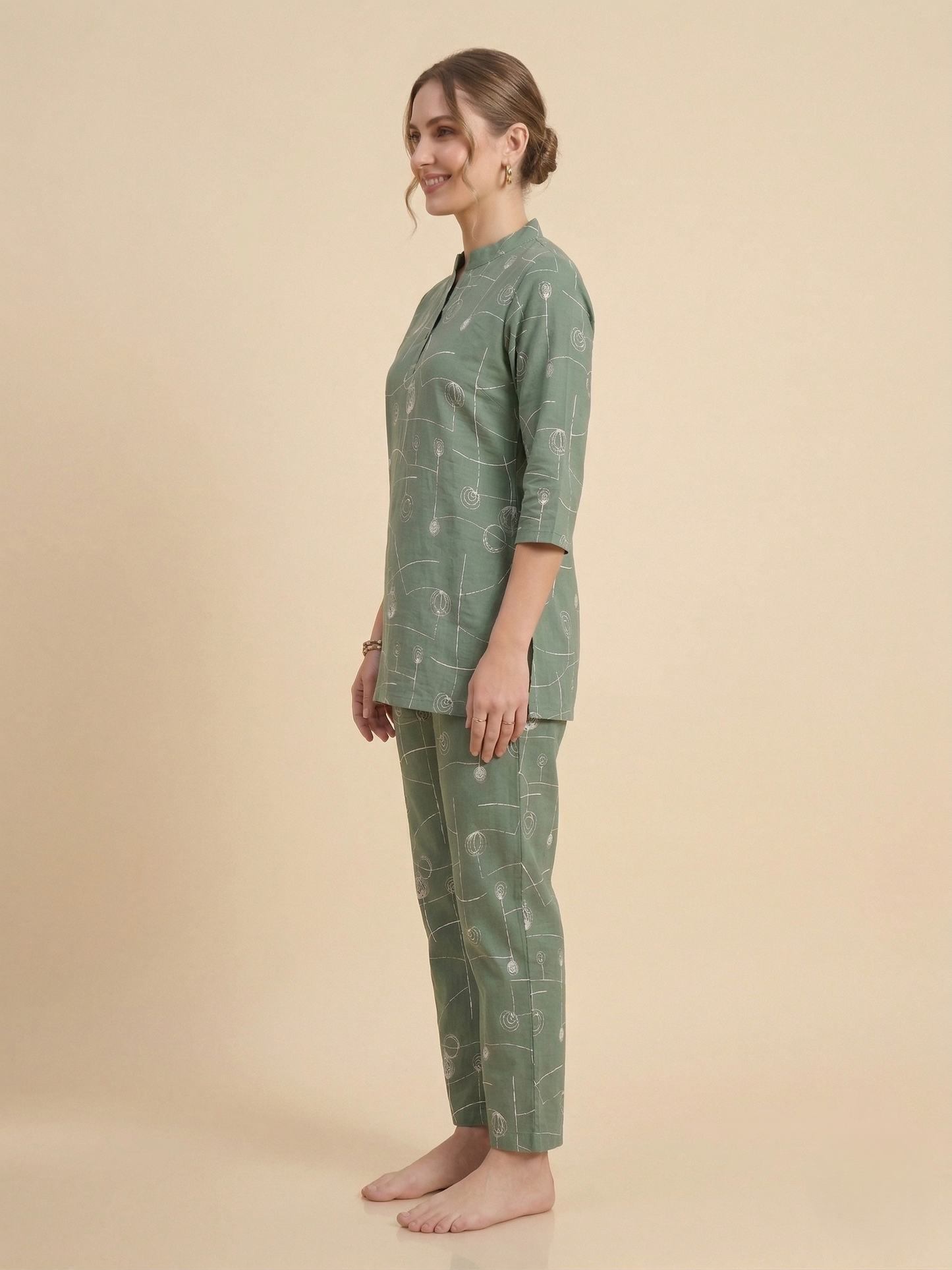 Fablush Women’s Cotton Rich Co-Ord Set | Soft Comfortable Lounge Wear Set | FB15016 Green