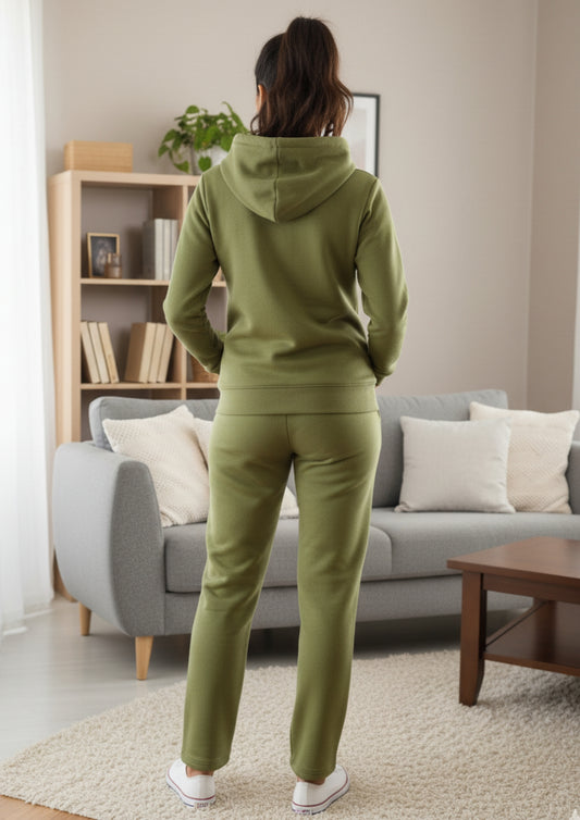 Fablush Women’s Tracksuit Nightwear | Hoodie Twill Brushed Inside | FB32002 Green