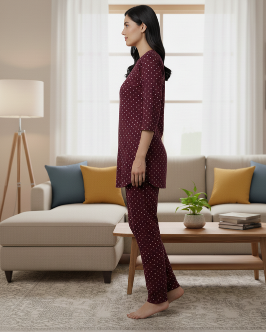 Fablush Women’s Kurti Nightsuit Full Sleeves Set | Printed Velour | Fb35003