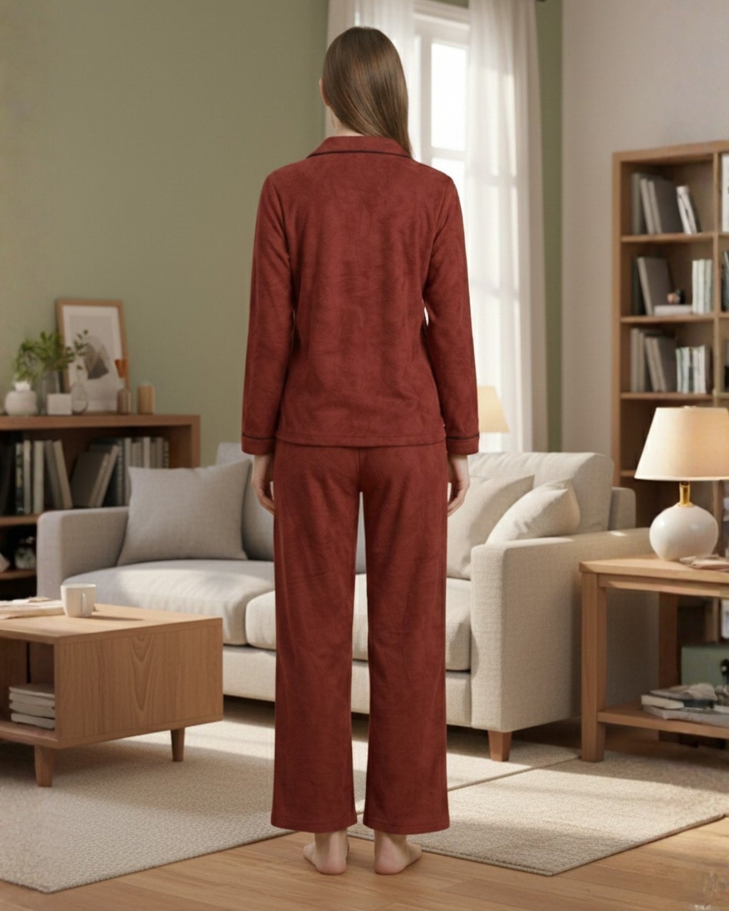 Fablush Front Open Full Sleeves Nightsuit Women's Nightwear Set | Fb37001