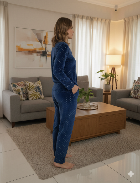 Fablush Women’s Front Open Full Sleeves Nightsuit Set | Velour | Fb37007