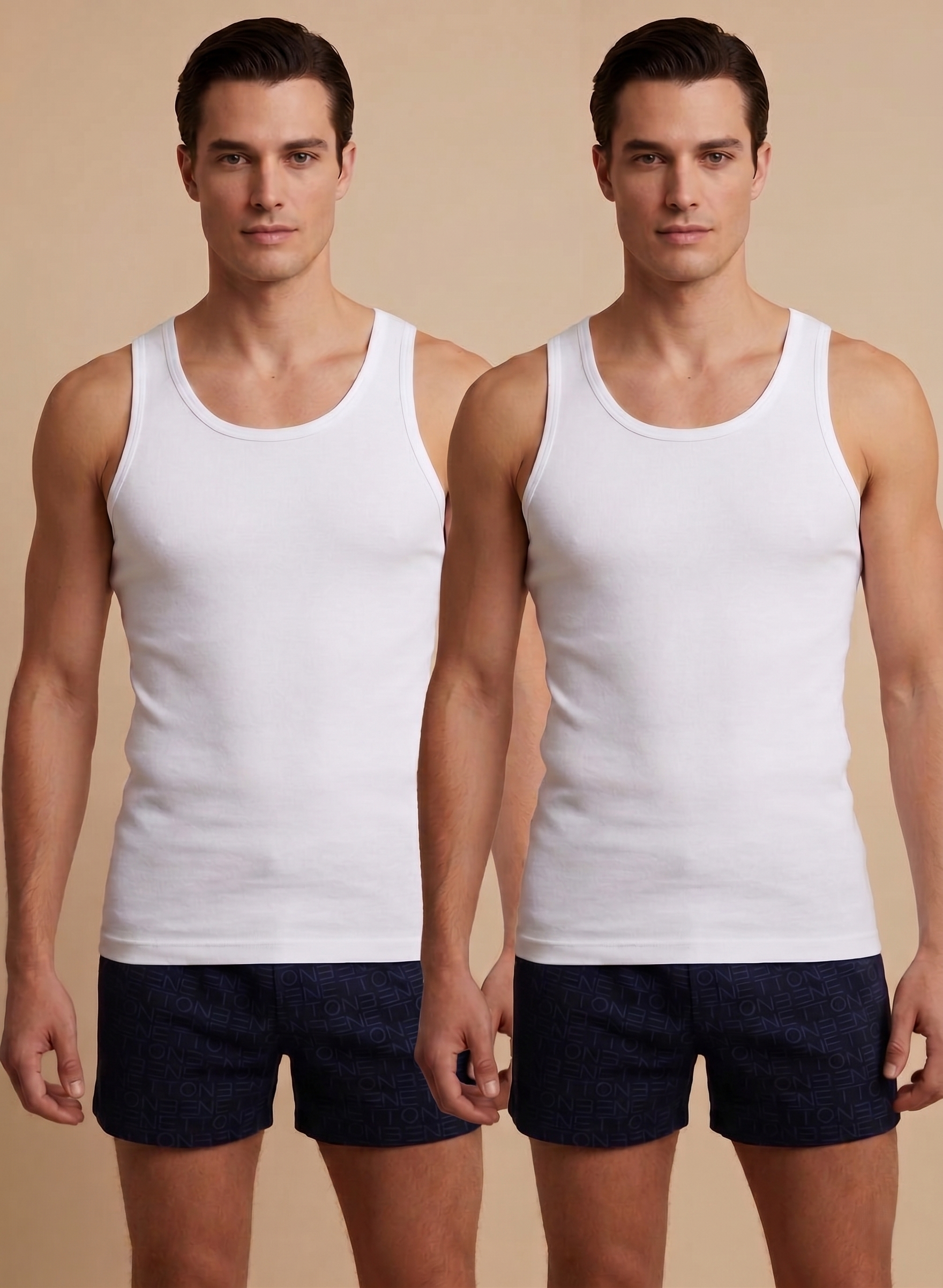 Benetton Men’s 100% Cotton Vest | Pack of 2 Vest | 01C3vest0a01i | Soft Breathable Innerwear White
