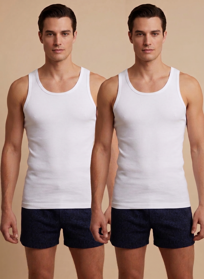 Benetton Men’s 100% Cotton Vest | Pack of 2 Vest | 01C3vest0a01i | Soft Breathable Innerwear White