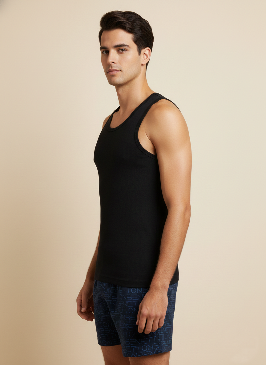 Benetton Men’s 100% Cotton Vest 01C3vest0a05i | Soft Breathable Sleeveless Innerwear