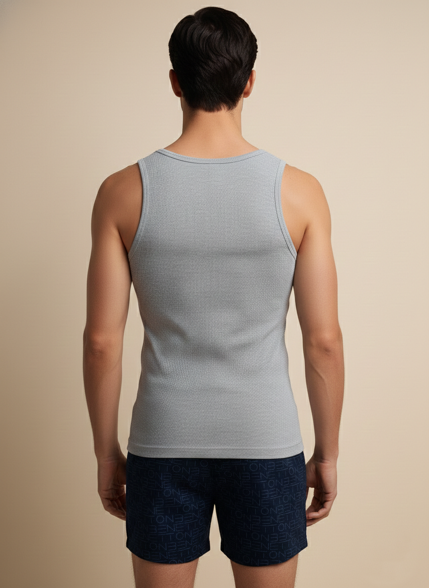 Benetton Men’s 100% Cotton Vest 01C3vest0a05i | Soft Breathable Sleeveless Innerwear