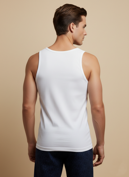 Benetton Men’s Supima Cotton Vest 01C3vest0a12i | Premium Soft Breathable Undershirt White