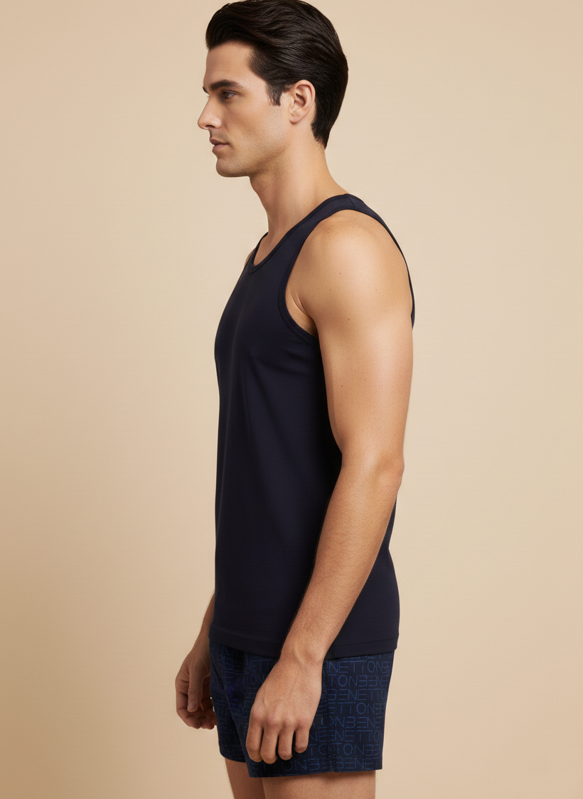 Benetton Men’s Supima Cotton Vest 01C3vest0a12i | Premium Soft Breathable Undershirt Navy