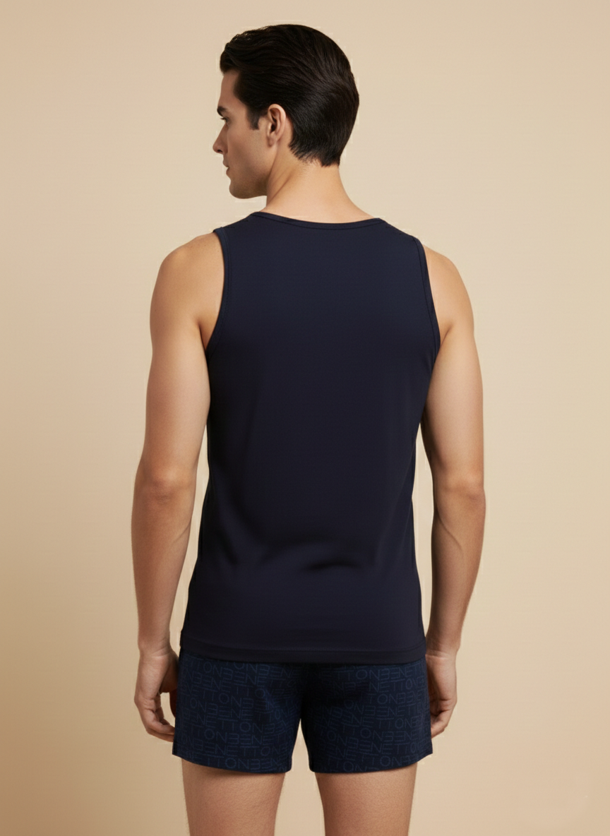Benetton Men’s Supima Cotton Vest 01C3vest0a12i | Premium Soft Breathable Undershirt Navy