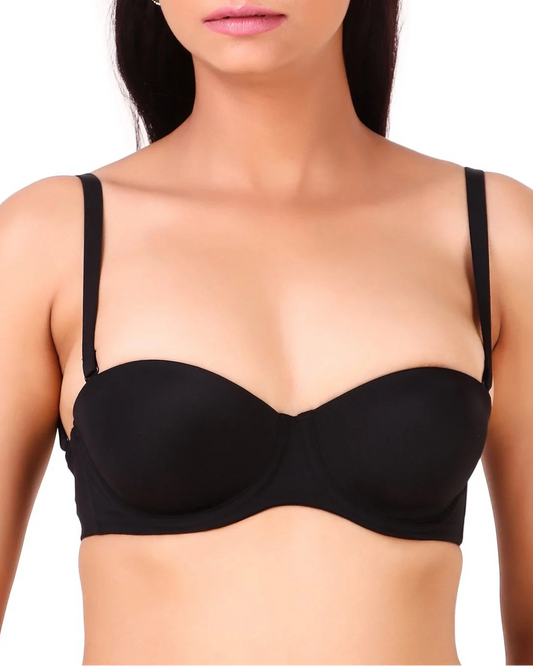 Triumph 122/483 Invisible Wired Half Padded Detachable Backless Party Bra for Strapless, Low-Back & Occasion Wear Black