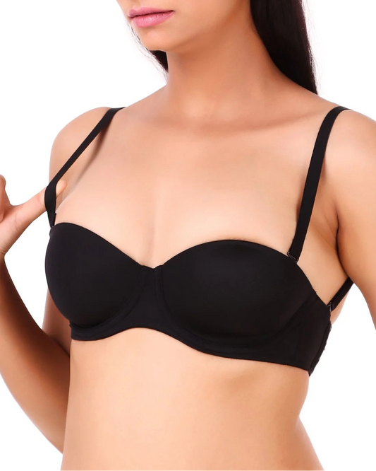 Triumph 122/483 Invisible Wired Half Padded Detachable Backless Party Bra for Strapless, Low-Back & Occasion Wear Black