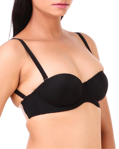Triumph 122/483 Invisible Wired Half Padded Detachable Backless Party Bra for Strapless, Low-Back & Occasion Wear Black