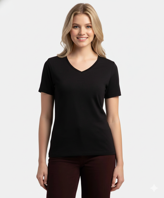 Jockey Women’s V-Neck Tee | Soft Cotton Athleisure T-Shirt | Everyday Comfort Wear | 1359