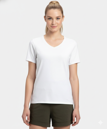 Jockey Women’s V-Neck Tee | Soft Cotton Athleisure T-Shirt | Everyday Comfort Wear | 1359