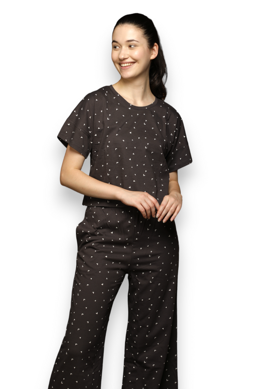 Vieviana women printed black top & pyjama set  Ev16003