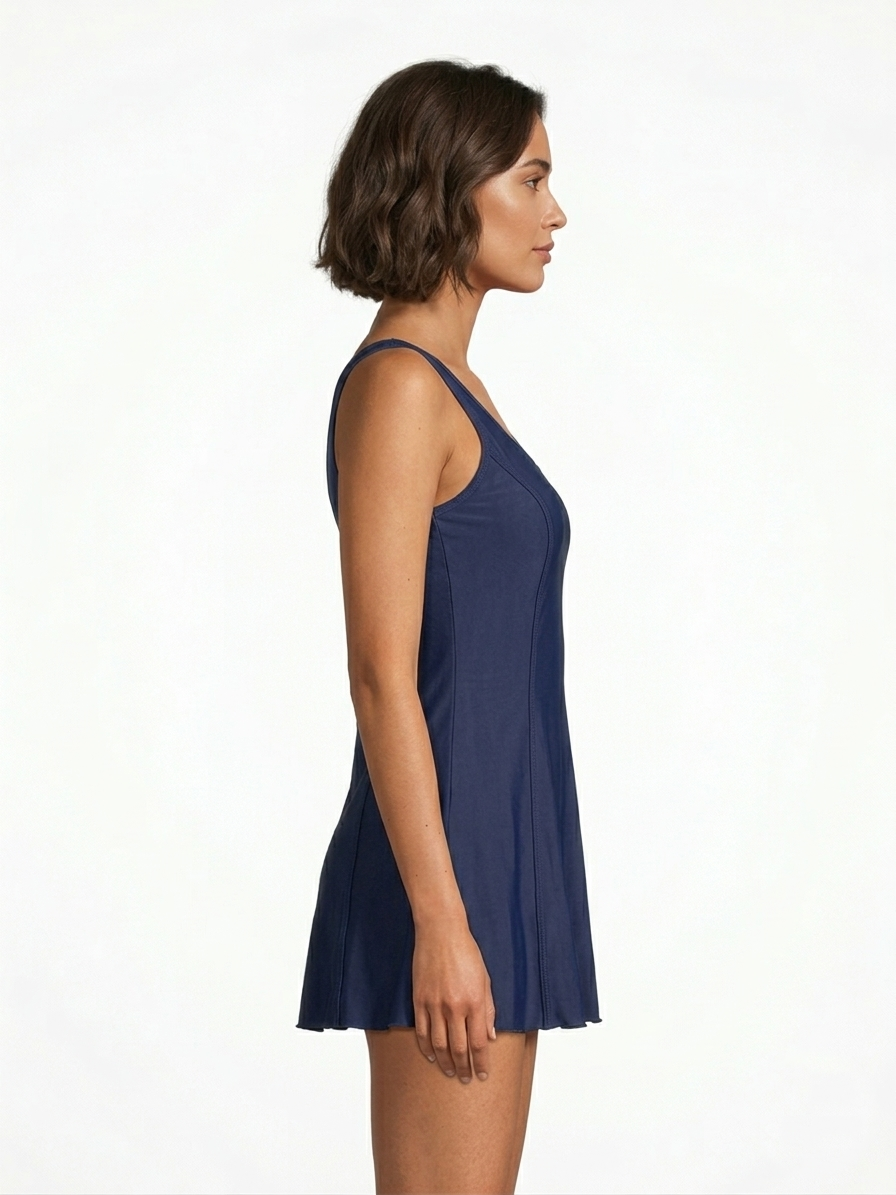 Lactra Women’s U-Back Swimdress 214 | Boyleg Coverage | Padded Support Stretch Swimwear Pl002