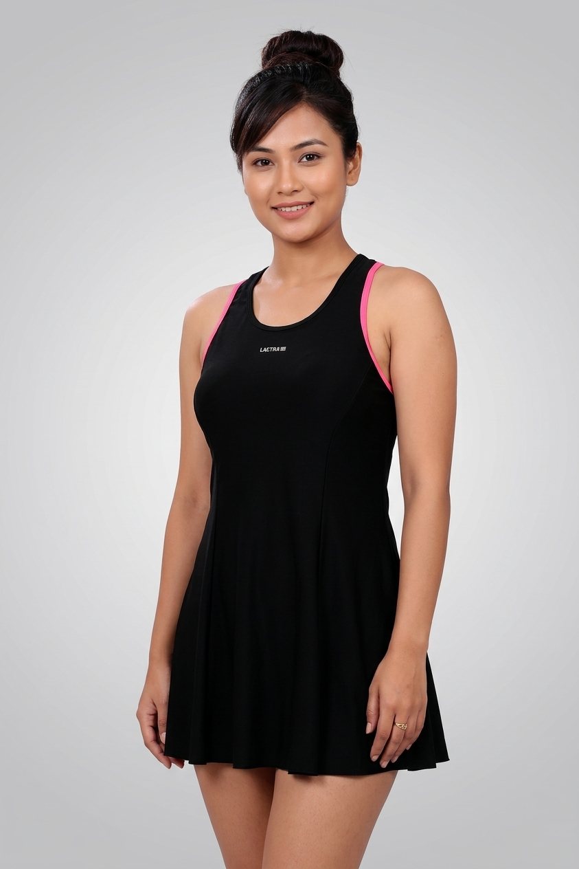 Lactra Women’s Racer Back Swimdress 243 | Boyleg Coverage | Padded Support Stretch Swimwear Pl001